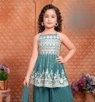 FANCY GEORGETTE SEQUENCE EMBROIDERY WORK KID’S TOP PALAZZO WITH DUPATTA PARTY WEAR WHOLESALE PRICE ETHNIC GARMENT (3)