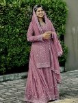 FANCY GEORGETTE SEQUENCE EMBROIDERY WORK TOP PALAZZO WITH DUPATTA PINK