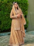 FANCY GEORGETTE SEQUENCE EMBROIDERY WORK TOP PALAZZO WITH DUPATTA CREAM