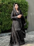 FANCY GEORGETTE SEQUENCE EMBROIDERY WORK TOP PALAZZO WITH DUPATTA BLACK