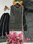 FANCY GEORGETTE SEQUENCE EMBROIDERY WORK TOP PALAZZO WITH DUPATTA FESTIVE WEAR WHOLESALE PRICE ETHNIC GARMENT(18)