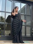 FANCY GEORGETTE SEQUENCE LACE BORDER PIPING WORK SAREE WITH UNSTITCHED BLOUSE PARTY WEAR WHOLESALE PRICE ETHNIC GARMENT (5)