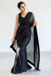 FANCY GEORGETTE SEQUENCE PIPING BORDER SAREE WITH UNSTITCHED BLOUSE PARTY WEAR WHOLESALE PRICE ETHNIC GARMENT (6)