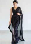 FANCY GEORGETTE SEQUENCE PIPING BORDER SAREE WITH UNSTITCHED BLOUSE PARTY WEAR WHOLESALE PRICE ETHNIC GARMENT (6)