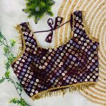 FANCY GEORGETTE SEQUENCE WITH HEAVY LACE WORK STITCHED BLOUSE  WINE