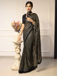 FANCY GEORGETTE SEQUENCE WORK SAREE WITH UNSTITCHED BLOUSE BLACK