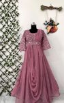 FANCY GEORGETTE SEQUENCE ZARI AND THREAD EMBROIDERY WORK GOWN ATTACHED DUPATTA AND WAIST BELT PARTY WEAR WHOLESALE PRICE ETHNIC GARMENT (1)