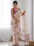 FANCY GEORGETTE SILK PRINTED WITH MIRROR WORK BORDER SAREE WITH UNSTITCHED BLOUSE PARTY WEAR WHOLESALE PRICE ETHNIC GARMENT (1)