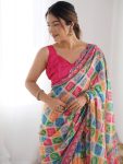 FANCY GEORGETTE SILK PRINTED WITH MIRROR WORK BORDER SAREE WITH UNSTITCHED BLOUSE PARTY WEAR WHOLESALE PRICE ETHNIC GARMENT (11)