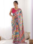 FANCY GEORGETTE SILK PRINTED WITH MIRROR WORK BORDER SAREE WITH UNSTITCHED BLOUSE MULTI