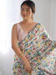 FANCY GEORGETTE SILK PRINTED WITH MIRROR WORK BORDER SAREE WITH UNSTITCHED BLOUSE PARTY WEAR WHOLESALE PRICE ETHNIC GARMENT (16)