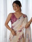 FANCY GEORGETTE SILK PRINTED WITH MIRROR WORK BORDER SAREE WITH UNSTITCHED BLOUSE PARTY WEAR WHOLESALE PRICE ETHNIC GARMENT (1)
