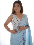 FANCY GEORGETTE SILK PRINTED WITH MIRROR WORK BORDER SAREE WITH UNSTITCHED BLOUSE PARTY WEAR WHOLESALE PRICE ETHNIC GARMENT (3)