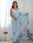 FANCY GEORGETTE SILK PRINTED WITH MIRROR WORK BORDER SAREE WITH UNSTITCHED BLOUSE PARTY WEAR WHOLESALE PRICE ETHNIC GARMENT (3)