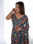 FANCY GEORGETTE SILK PRINTED WITH MIRROR WORK BORDER SAREE WITH UNSTITCHED BLOUSE PARTY WEAR WHOLESALE PRICE ETHNIC GARMENT (7)