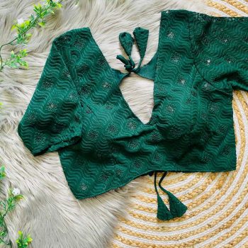 FANCY GEORGETTE SIPLI SEQUENCE WORK READY TO WEAR STITCHED BLOUSE GREEN