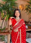 FANCY GEORGETTE WEAVING ZARI WORK SAREE WITH UNSTITCHED BLOUSE PARTY WEAR WHOLESALE PRICE ETHNIC GARMENT (3)