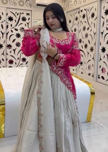 FANCY GOLD CRUSH EMBROIDERY THREAD SEQUENCE WORK TOP LEHENGA WITH JACKET AND DUPATTA RANI