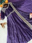 FANCY GOLD CRUSHED SILK THREAD AND SEQUENCE EMBROIDERY WORK GOWN WITH DUPATTA PARTY WEAR WHOLESALE PRICE ETHNIC GARMENT (5)