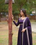 FANCY GOLD CRUSHED SILK THREAD AND SEQUENCE EMBROIDERY WORK GOWN WITH DUPATTA PARTY WEAR WHOLESALE PRICE ETHNIC GARMENT (5)