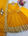 FANCY JIMMY CHOO EMBROIDERY SEQUENCE MOTI LACE WORK ANARKALI GOWN BOTTOM WITH DUPATTA PARTY WEAR WHOLESALE PRICE ETHNIC GARMENT (5)