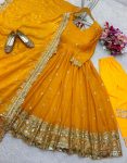 FANCY JIMMY CHOO EMBROIDERY SEQUENCE MOTI LACE WORK ANARKALI GOWN BOTTOM WITH DUPATTA PARTY WEAR WHOLESALE PRICE ETHNIC GARMENT (5)