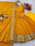 FANCY JIMMY CHOO EMBROIDERY SEQUENCE MOTI LACE WORK ANARKALI GOWN BOTTOM WITH DUPATTA PARTY WEAR WHOLESALE PRICE ETHNIC GARMENT (5)