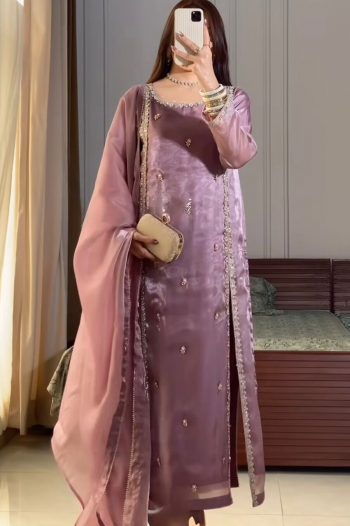 FANCY JIMMY CHOO EMBROIDERY SEQUENCE WITH MOTI HAND ORK TOP PALAZZO WITH DUPATTA LAVENDER