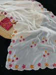 FANCY JIMMY CHOO HANDWORK FLOWER DESIGN SAREE WITH UNSTITCHED BLOUSE WHITE