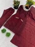 FANCY JIMMY CHOO SILK EMBROIDERY SEQUENCE WORK TOP BOTTOM WITH DUPATTA FESTIVE WEAR WHOLESALE PRICE ETHNIC GARMENT (3)