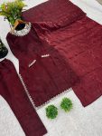 FANCY JIMMY CHOO SILK EMBROIDERY SEQUENCE WORK TOP BOTTOM WITH DUPATTA FESTIVE WEAR WHOLESALE PRICE ETHNIC GARMENT (3)