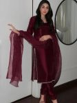 FANCY JIMMY CHOO SILK EMBROIDERY SEQUENCE WORK TOP BOTTOM WITH DUPATTA MAROON