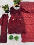 FANCY JIMMY CHOO SILK EMBROIDERY SEQUENCE WORK TOP BOTTOM WITH DUPATTA FESTIVE WEAR WHOLESALE PRICE ETHNIC GARMENT (3)