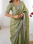 FANCY JIMMY CHOO THREAD SEQUENCE WORK SAREE WITH UNSTITCHED BLOUSE PARTY WEAR WHOLESALE PRICE ETHNIC GARMENT (9)