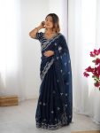FANCY JIMMY CHOO THREAD SEQUENCE WORK SAREE WITH UNSTITCHED BLOUSE PARTY WEAR WHOLESALE PRICE ETHNIC GARMENT (15)