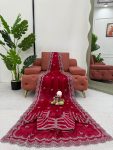 FANCY JIMMY CHOO THREAD SEQUENCE WORK SAREE WITH UNSTITCHED BLOUSE PARTY WEAR WHOLESALE PRICE ETHNIC GARMENT (5)
