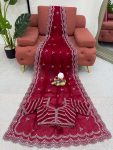 FANCY JIMMY CHOO THREAD SEQUENCE WORK SAREE WITH UNSTITCHED BLOUSE PARTY WEAR WHOLESALE PRICE ETHNIC GARMENT (5)