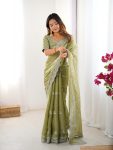 FANCY JIMMY CHOO THREAD SEQUENCE WORK SAREE WITH UNSTITCHED BLOUSE PARTY WEAR WHOLESALE PRICE ETHNIC GARMENT (9)