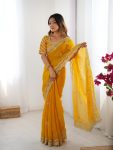 FANCY JIMMY CHOO THREAD SEQUENCE WORK SAREE WITH UNSTITCHED BLOUSE PARTY WEAR WHOLESALE PRICE ETHNIC GARMENT(18)