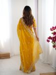 FANCY JIMMY CHOO THREAD SEQUENCE WORK SAREE WITH UNSTITCHED BLOUSE PARTY WEAR WHOLESALE PRICE ETHNIC GARMENT(18)