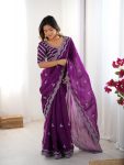 FANCY JIMMY CHOO THREAD SEQUENCE WORK SAREE WITH UNSTITCHED BLOUSE PARTY WEAR WHOLESALE PRICE ETHNIC GARMENT(27)