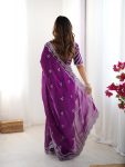 FANCY JIMMY CHOO THREAD SEQUENCE WORK SAREE WITH UNSTITCHED BLOUSE PARTY WEAR WHOLESALE PRICE ETHNIC GARMENT(27)