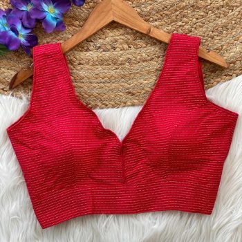 FANCY KATHA COTTON V NECK SLEEVELESS STITCHED BLOUSE RED