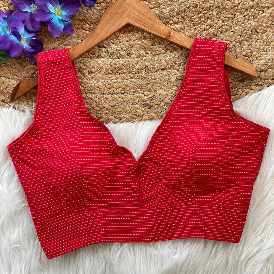 FANCY KATHA COTTON V NECK SLEEVELESS STITCHED BLOUSE PARTY WEAR WHOLESALE PRICE ETHNIC GARMENT (10)