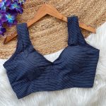 FANCY KATHA COTTON V NECK SLEEVELESS STITCHED BLOUSE NAVY BLUE