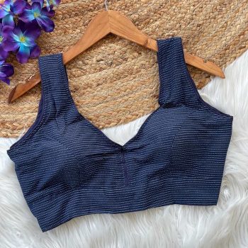 FANCY KATHA COTTON V NECK SLEEVELESS STITCHED BLOUSE NAVY BLUE