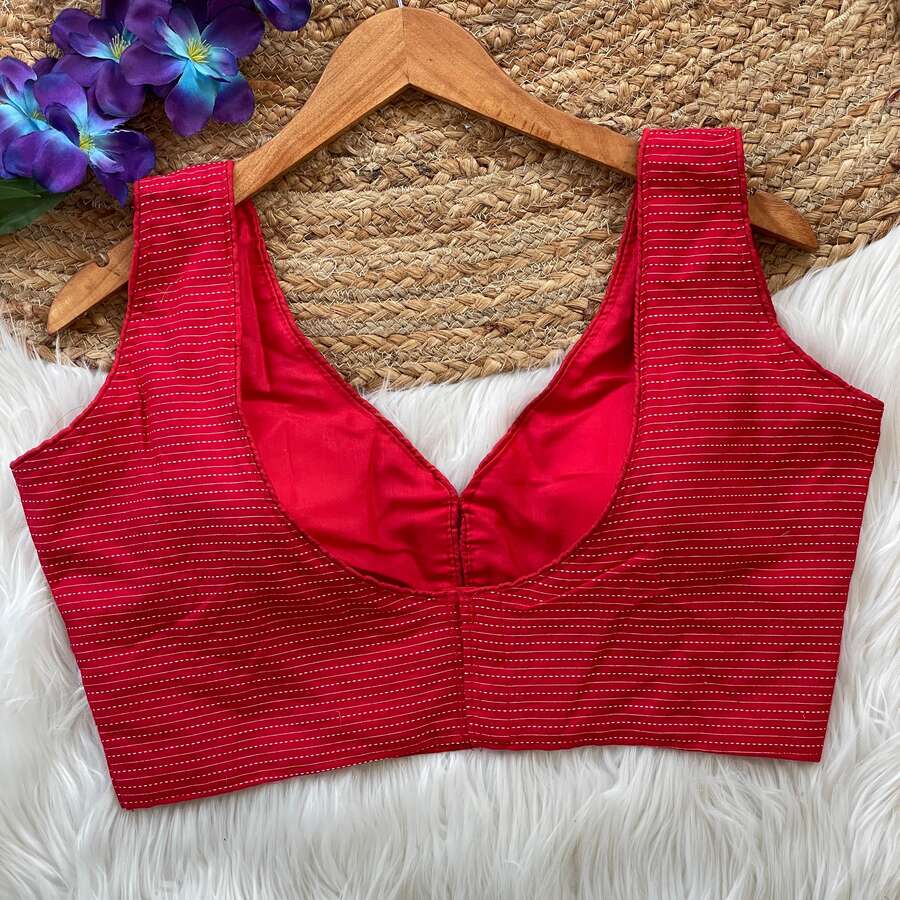 FANCY KATHA COTTON V NECK SLEEVELESS STITCHED BLOUSE PARTY WEAR WHOLESALE PRICE ETHNIC GARMENT (2)