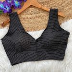 FANCY KATHA COTTON V NECK SLEEVELESS STITCHED BLOUSE BLACK