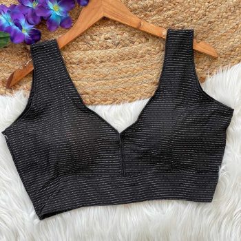 FANCY KATHA COTTON V NECK SLEEVELESS STITCHED BLOUSE BLACK