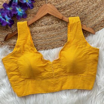 FANCY KATHA COTTON V NECK SLEEVELESS STITCHED BLOUSE YELLOW